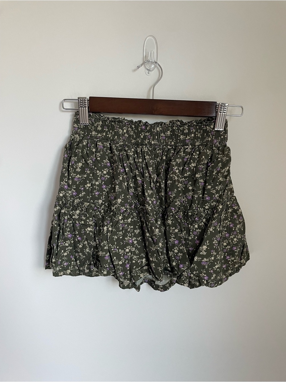 GAP Olive Floral Tiered Smocked Mini Skirt